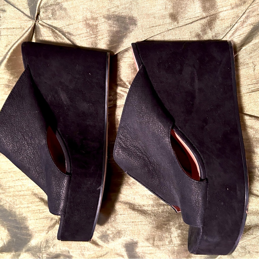 Cole Haan Woman's black suede platform slides